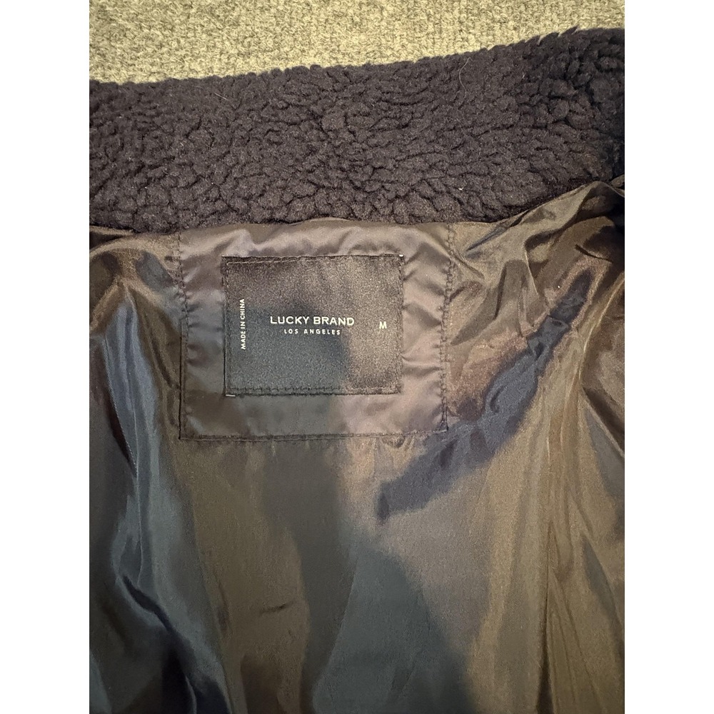 Lucky Brand Jacket Mens Medium Navy Puffer Quilted Faux Leather Yoke Snap Front - Picture 6 of 11